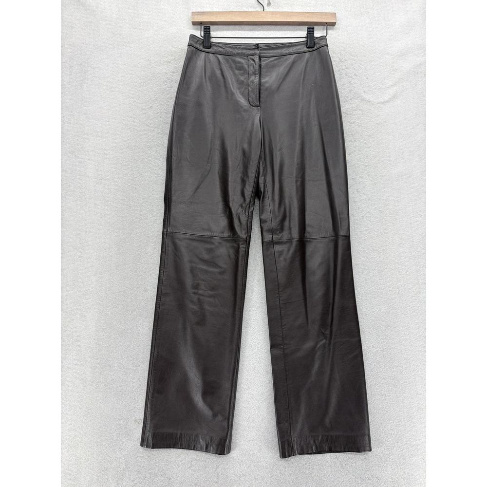 Ann Taylor LOFT Leather Pants Womens 2P Petite Brown Lined Straight Leg Vintage